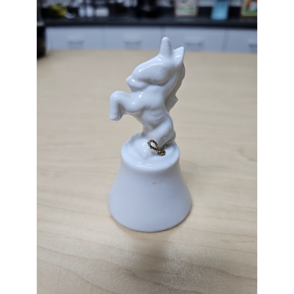 Vintage Porcelain Unicorn Bell White & Gold UCGC 6" Floral Scroll Magical